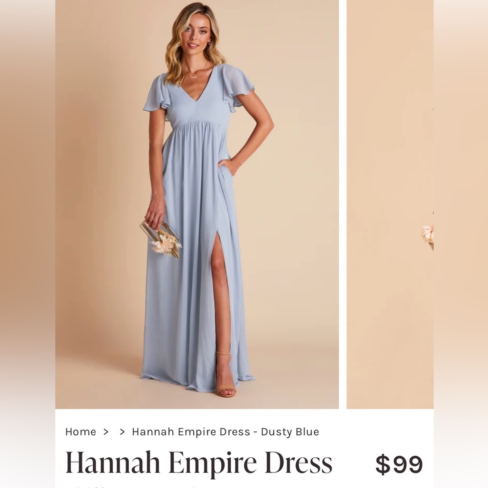 Size large Birdy Grey dusty blue chiffon bridesmaid dress with slit.